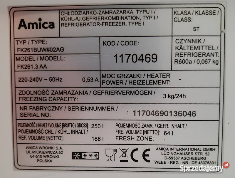 Lodówka wolnostojąca Amica FK2613AA Warszawa