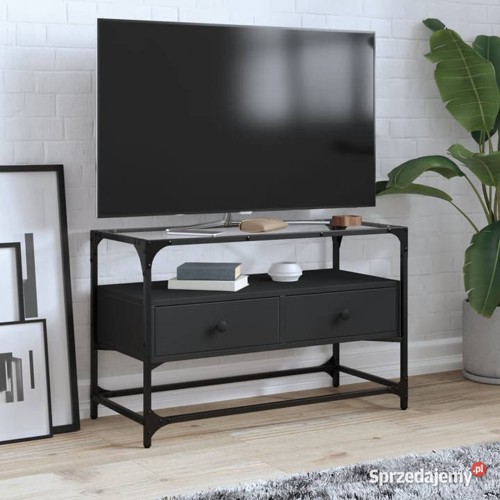 Szafka pod TV ze szklanym blatem czarna 80x35x51 mazowieckie Warszawa