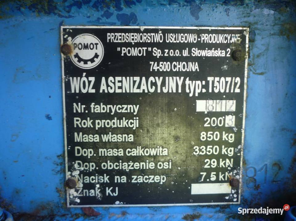 Wóz asenizacyjny beczkowóz 2500l POMOT Chojna zachodniopomorskie Sielsko sprzedam
