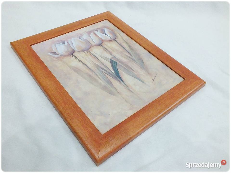 Stary obraz na płótnie Cztery tulipany Sylwester sprzedam