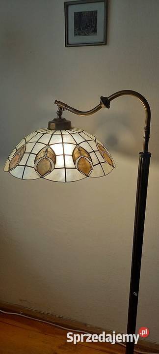 Stara mosiężna lampa podłogowa klosz witraż z Skierniewice