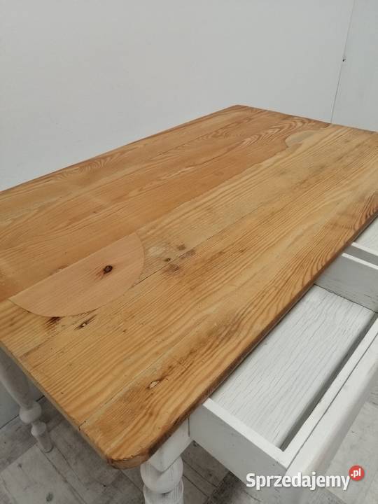 stół wiejski drewniany wintage sosnowy blat łódzkie
