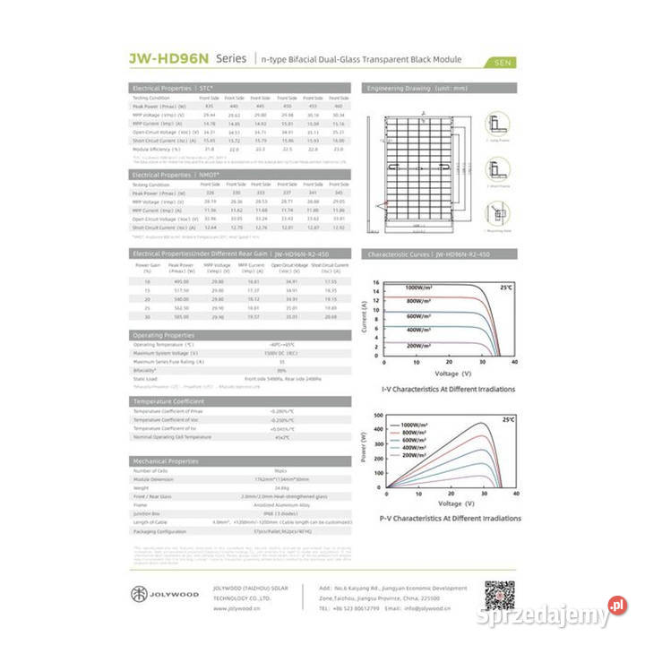Panel fotowoltaiczny JOLYWOOD 455W Bifacial Full