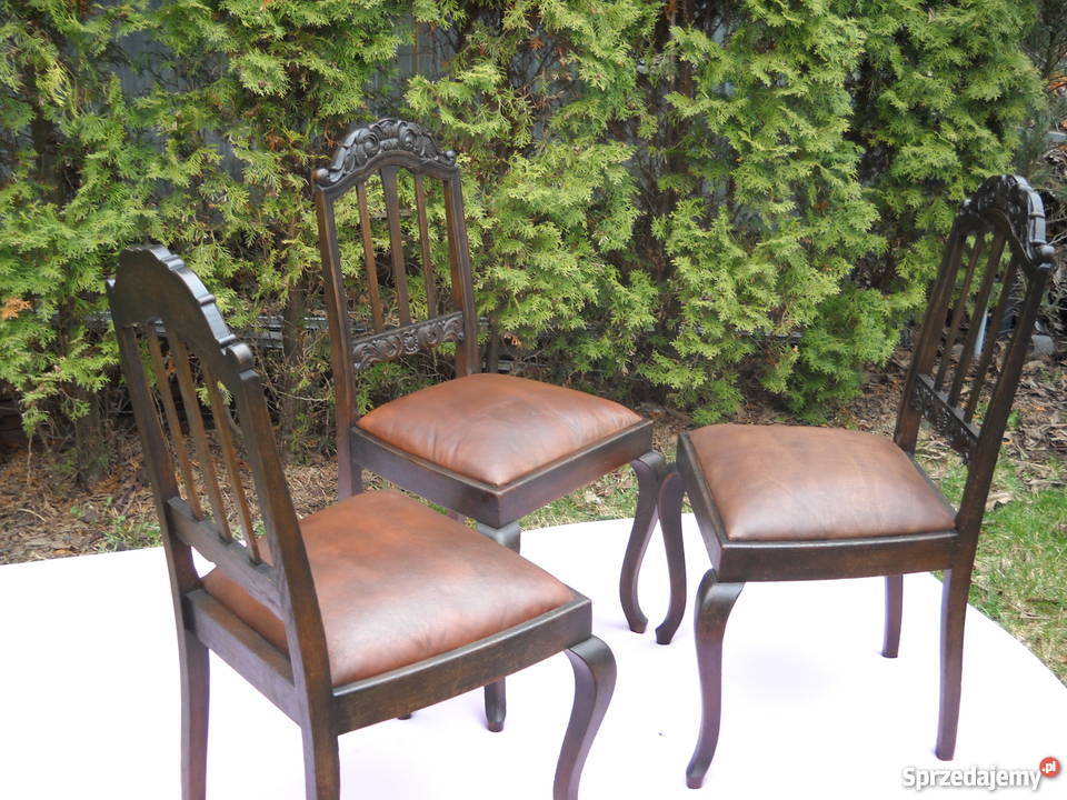 Trzy dębowe krzesła ŁADNA SNYCERKA Puszczykowo