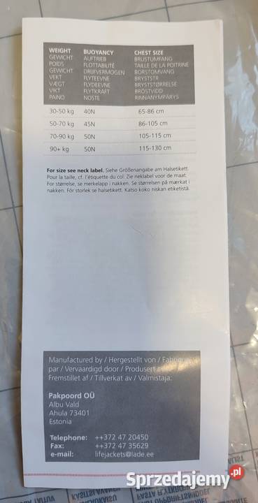 Nowa kamizelka asekuracyjna Marine Pool kapok Jasień