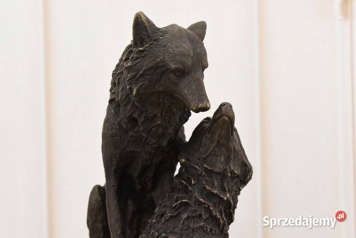 Dwa Wilki z Brązu Wilk Wilczyca Figura Rzeźba z małopolskie Kraków