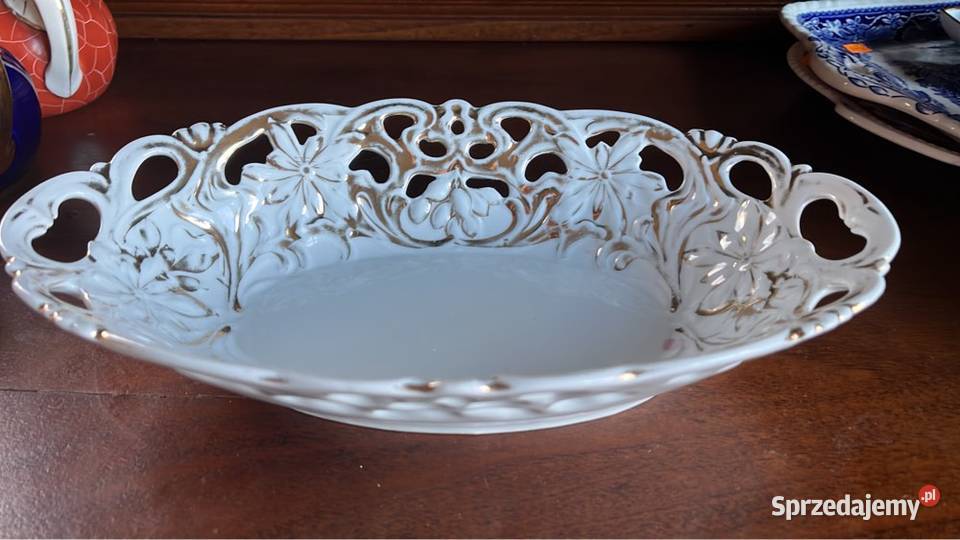 Patera półmisek Secesja Ażurowa Bez sygnatury Porcelana i szkło