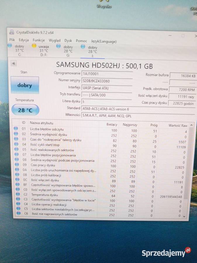 Dysk twardy Samsung 500 GB kabel SATA Pojemność 500