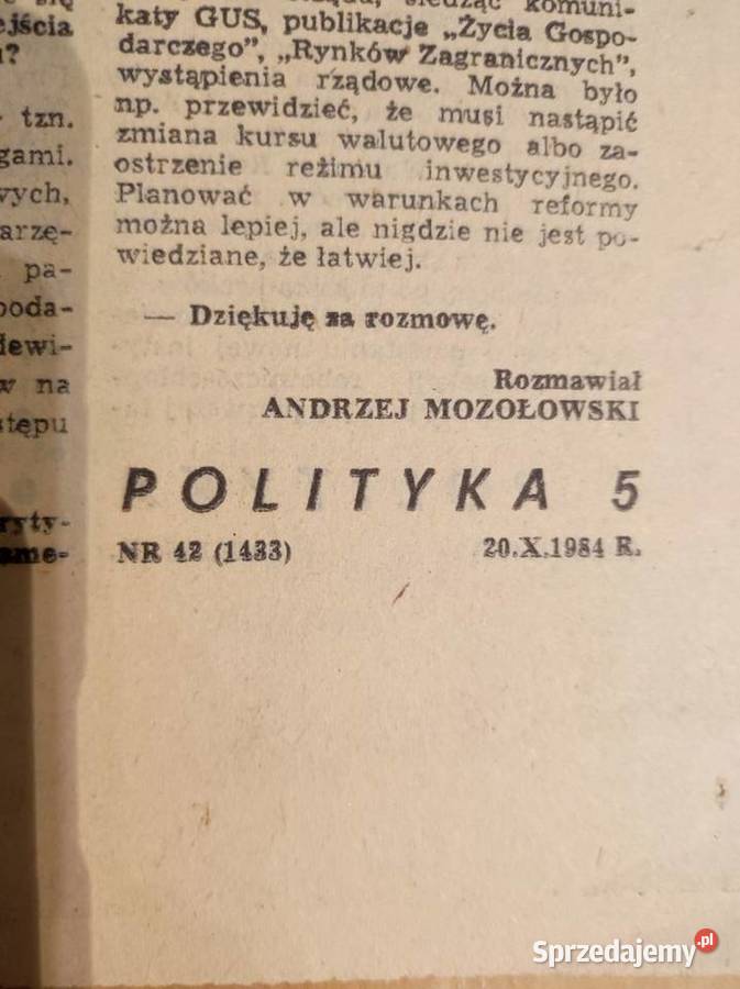 Polityka gazeta czasopismo 1984 42 1433 vintage Kielce