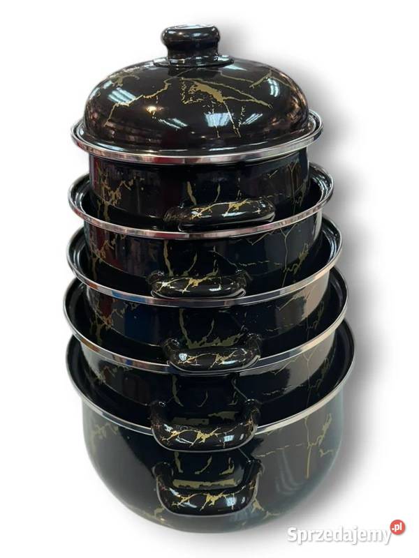 Garnki duze emalie czarny marmur