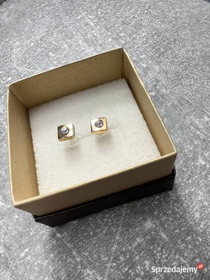 Kolczyki złote z diamentem kwadratowe Jasło