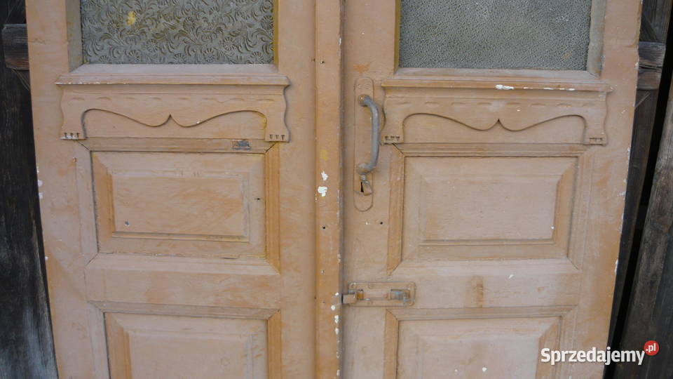 Stare drzwi drewniane dwuskrzydłowe zabytkowe Sokółka