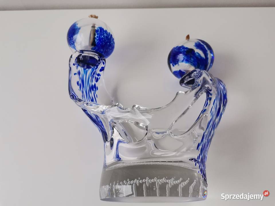 Stary duży szklany kolorowy świecznik lampka Katowice