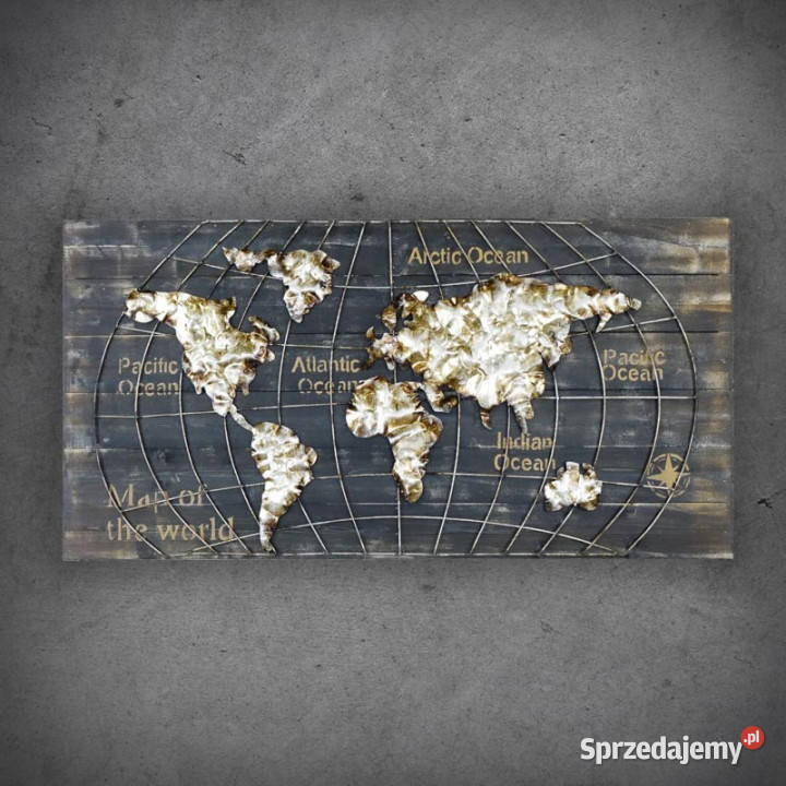 Obraz metalowy 3D LOFT MAPA ŚWIATA 1 120x60 Chmielnik