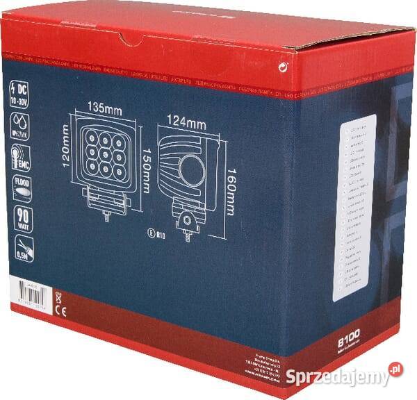 Lampa robocza LED kwadratowa 90W 8100 lm 1030V
