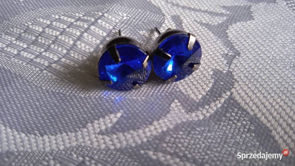 KOLCZYKI NA SZTYFCIE Z KOBALTOWĄ SZLIFOWANĄ posrebrzane Piła
