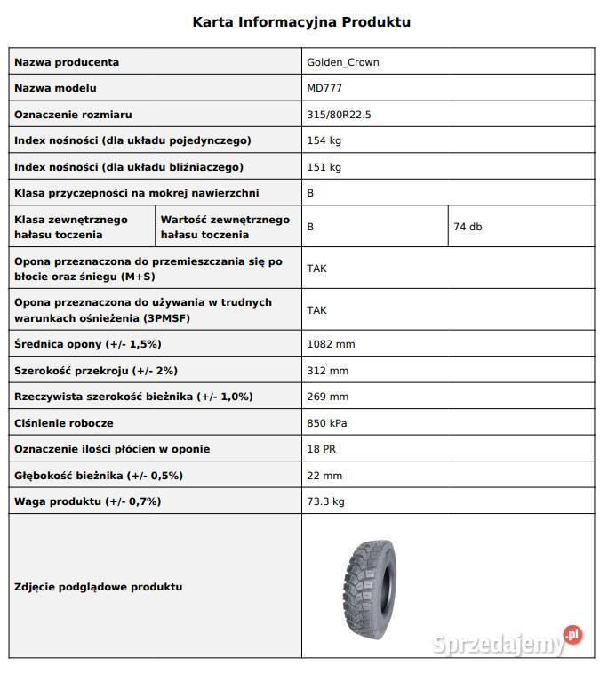 31580 R225 Golden Crown MD777 Opona napęd Ciężarowe
