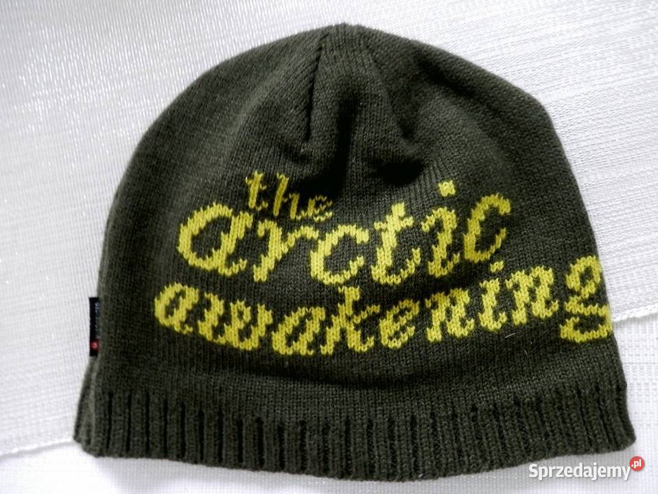 Czapka Męska z Wełną Beanie Oliwkowa z Napisem Dla mężczyzn Łomża