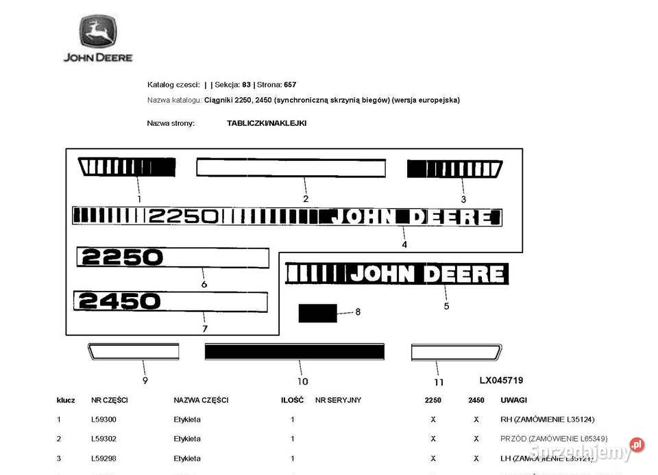Katalog części John Deere JD 2250 2450 j polski Szamotuły