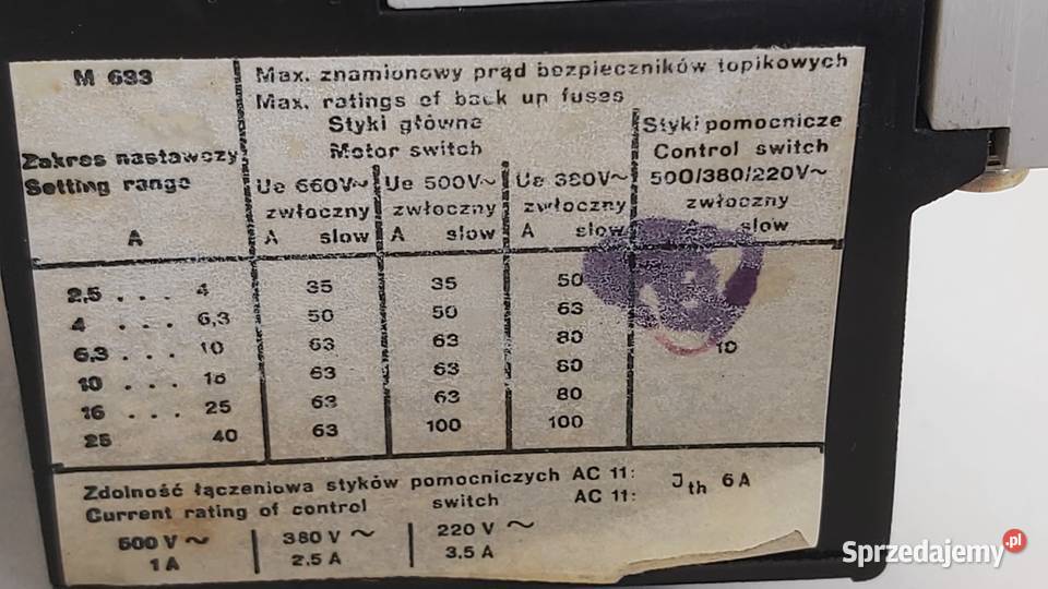 Wyłącznik silnikowy M633 1625A Wyszków