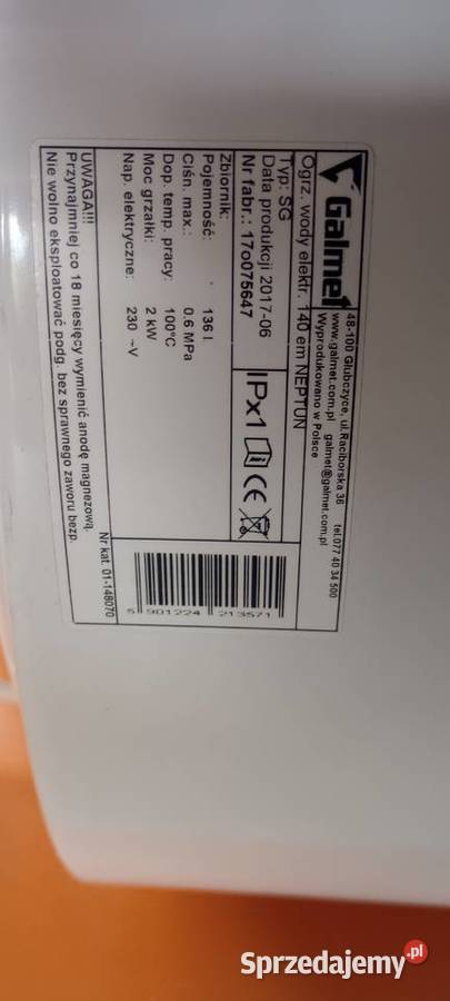 Elektryczny bojler na wodę Galmet 140l Choroszcz