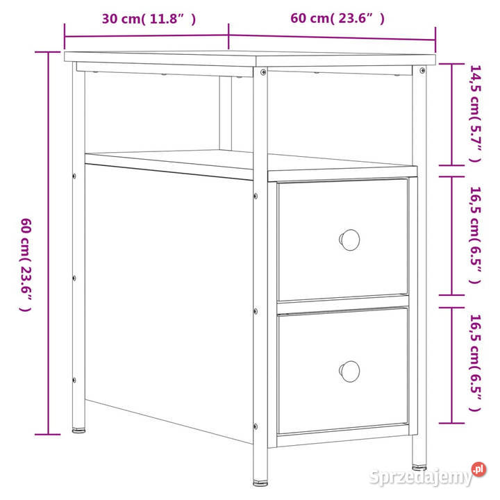 Szafka nocna przydymiony dąb 30x60x60 WM826067
