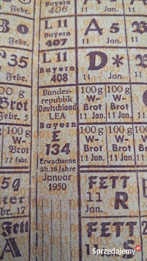 Oryginalne Kartki Żywnościowe RFN Bawaria 1950 r Świecie