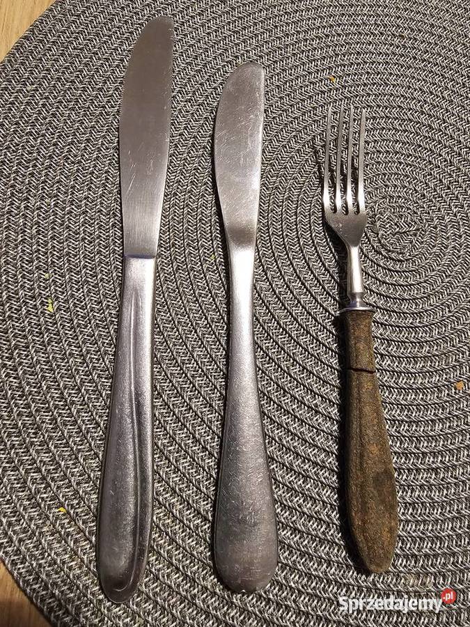 Sztućce 2 noże i widelec z bakelitem Gerlach PRL Oświęcim