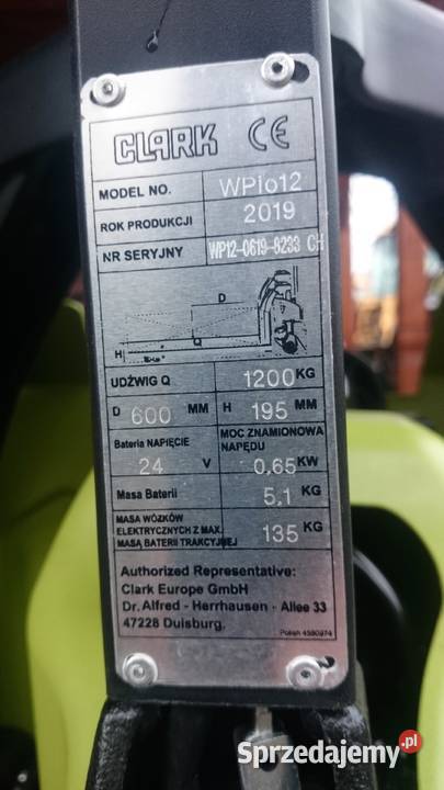 Wózek paletowy Clark W Pio12 nieużywany Bielsko-Biała