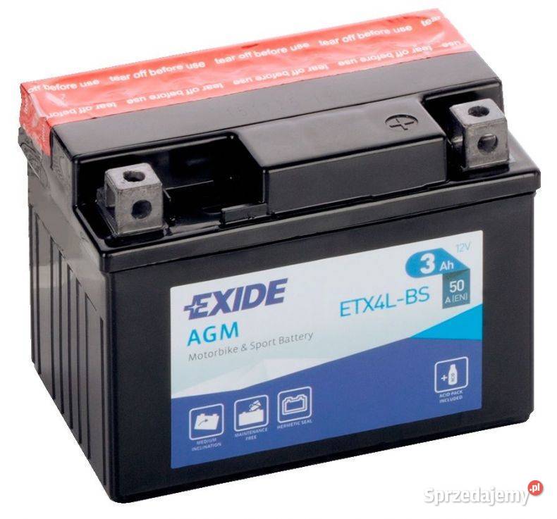 Akumulator motocyklowy EXIDE ETX4LBS YTX4LBS 12V Części motocyklowe Toruń