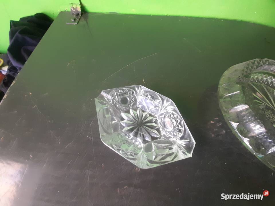 Popielniczki z papierośnicą kryształowe z PRL