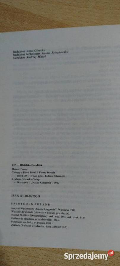 Chłopcy z placu broni Ferenc Molnar miękka Lublin