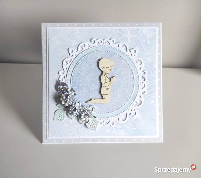 Kartka ręcznie robiona Komunia Święta niebieska Rękodzieło Łódź sprzedam