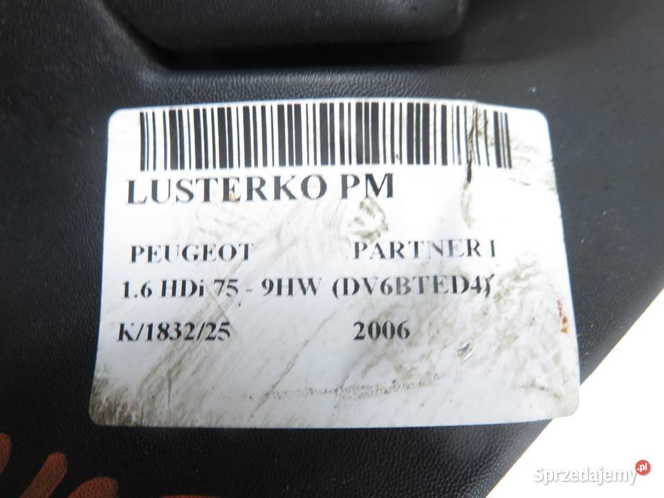 LUSTERKO PRAWE PEUGEOT PARTNER I