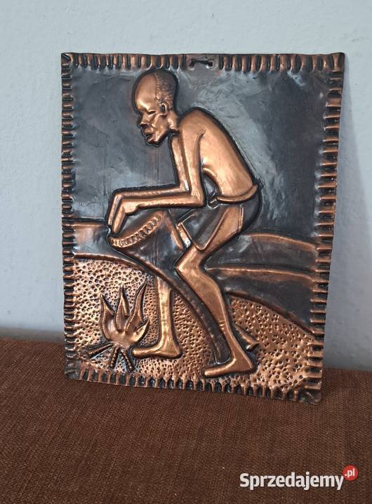 miedziana ręcznie wykonana płaskorzeźba Afryka Rękodzieło mazowieckie Warszawa