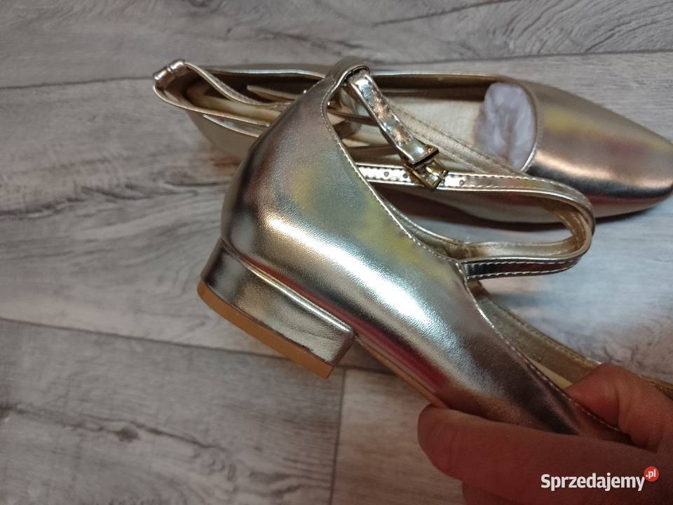 39 Złote Baleriny wieczorowe z zapięciem NOWE Balerinki małopolskie Kraków sprzedam