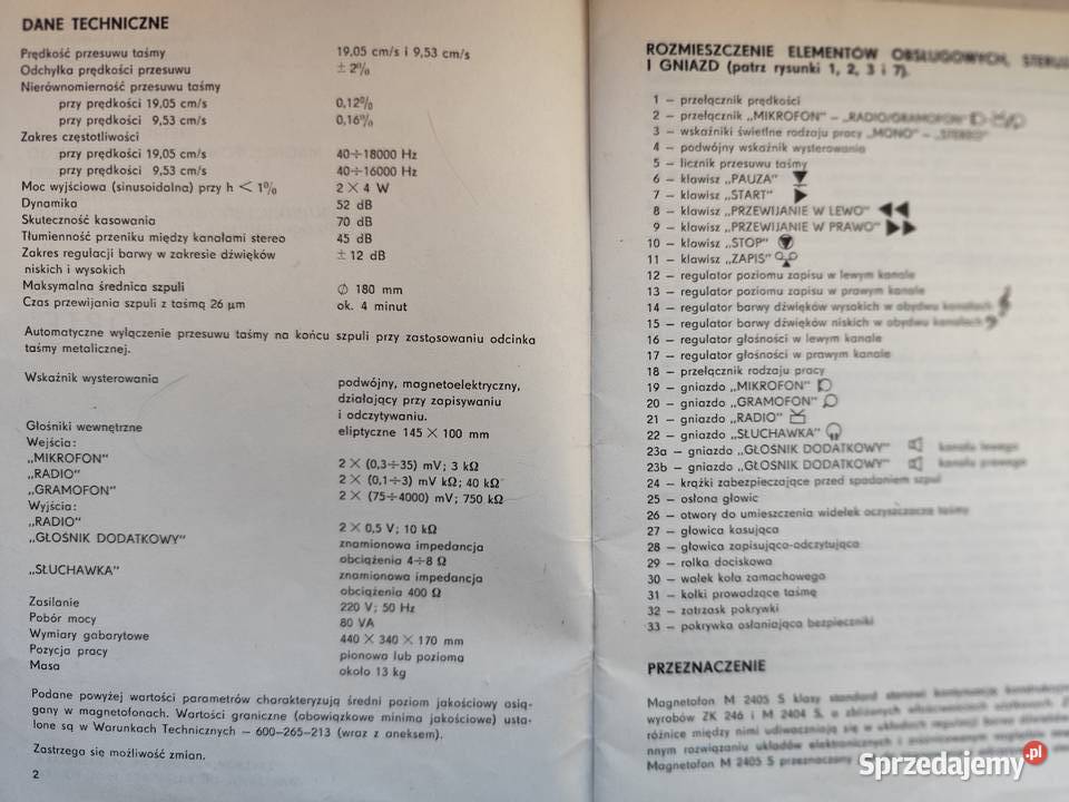 magnetofon szpulowy Unitra M2405S Forte 1979r Magnetofony zachodniopomorskie Stargard sprzedam