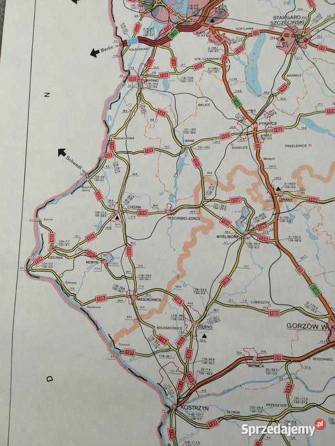 2537 Mapa Sieci Dróg Krajowych Woj Koszalinskie Szczecin sprzedam