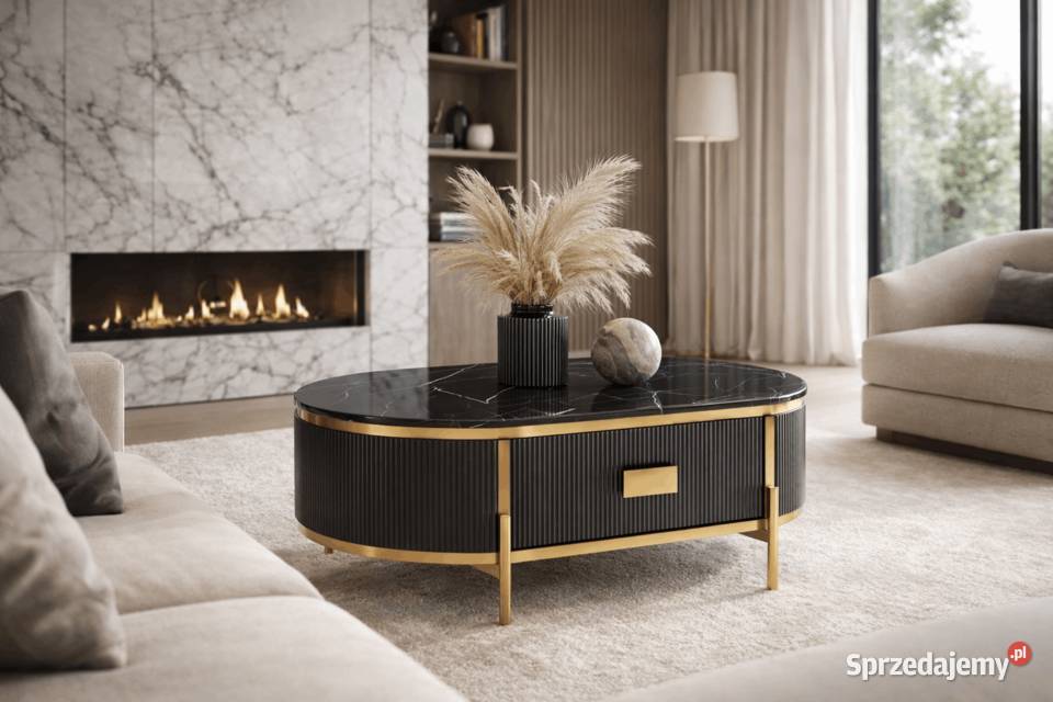 Grafitowy stolik kawowy glamour Omega ryflowany małopolskie Golkowice