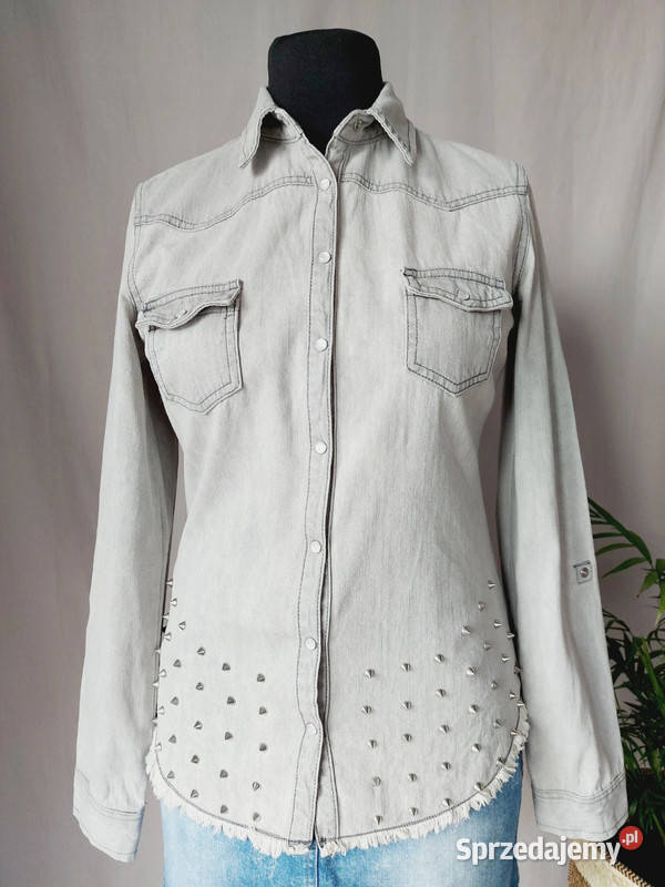 Szara koszula jeansowa bawełna wiskoza długi długi Złoczew