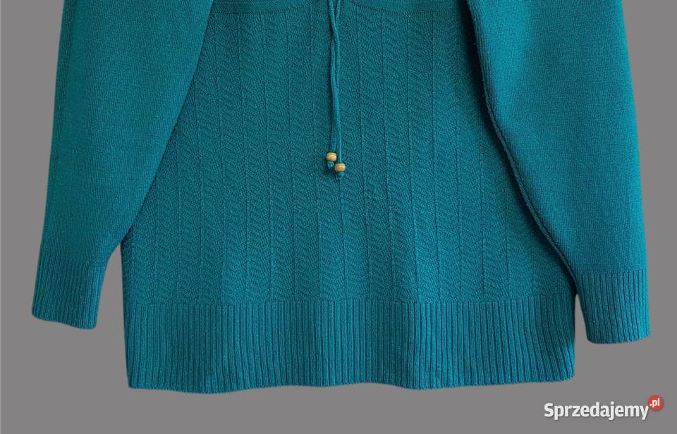 Damski prążkowany ciepły sweter zielony z długim Chrzanów