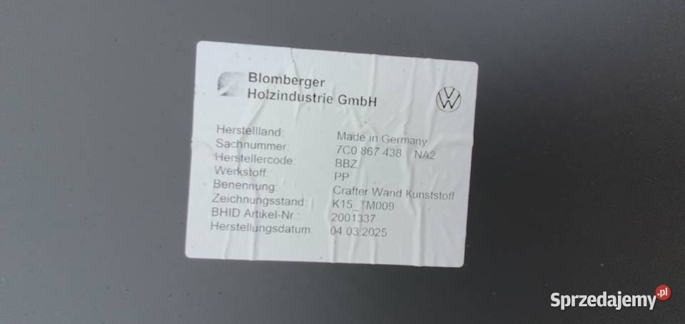 Zabudowa drzwi VW Crafter MAN TGE Boczne tylne