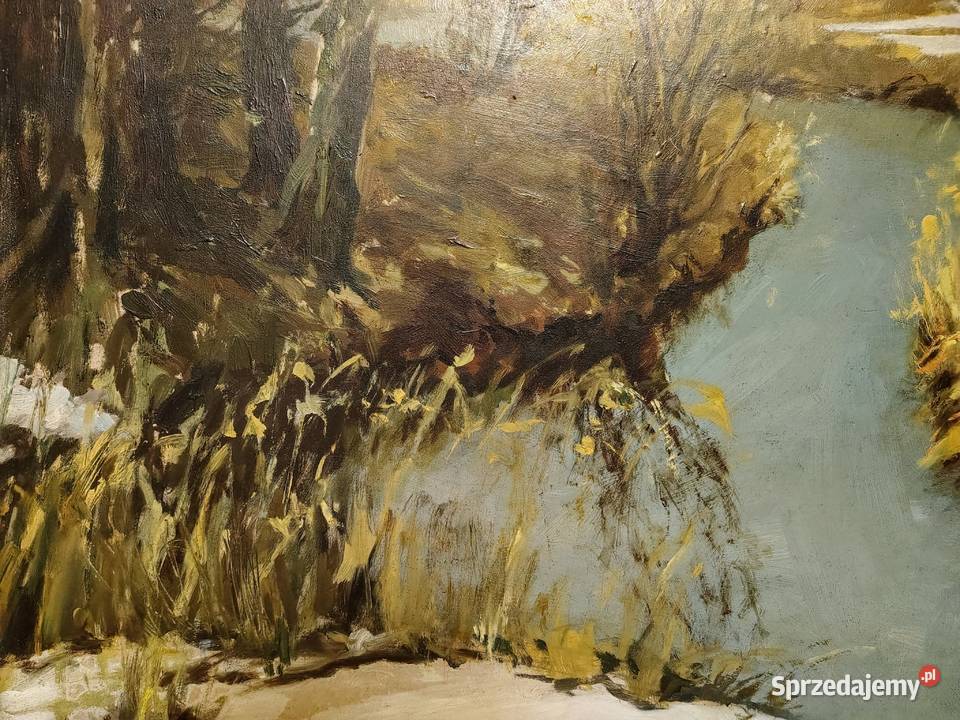 Stary obraz olejny Zima Kartuzy