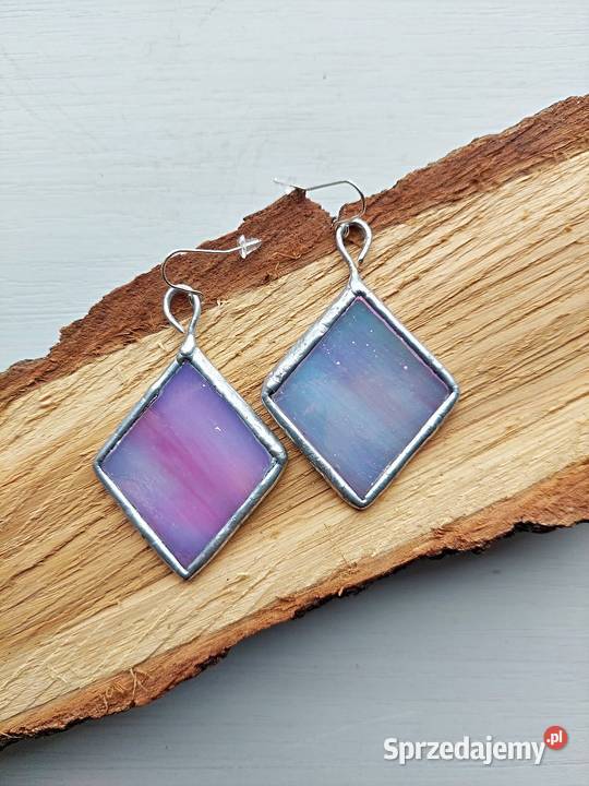 kolczyki perłowy róż szkło witrażowe Rękodzieło Piekary Śląskie