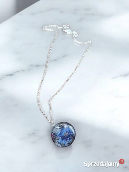 Naszyjnik z żywicy Niebieski kwiat podkarpackie Sanok