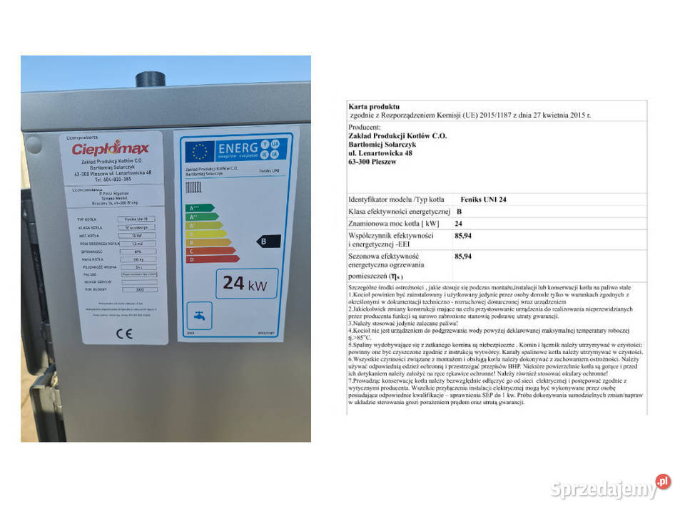 Kocioł piec 5KLASA 24KW na węgiel i drewno Pleszew sprzedam