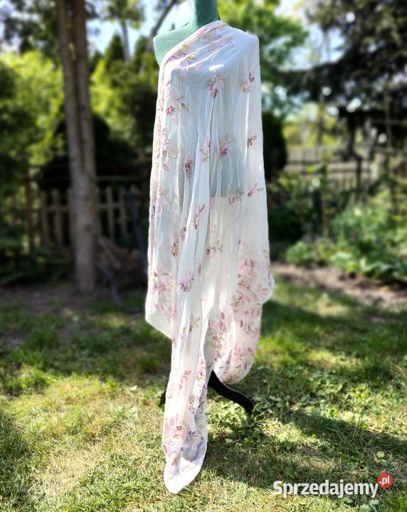 Duża chusta szal dupatta kolorowy haft szyfon Szczecin