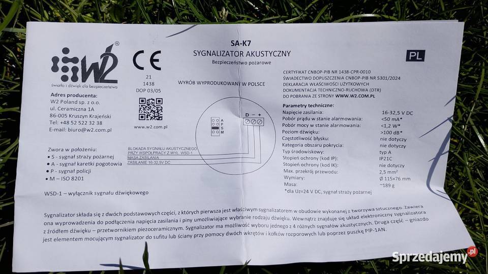 Pożarowy sygnalizator akustyczny 16325V DC 100dB małopolskie Piwniczna-Zdrój