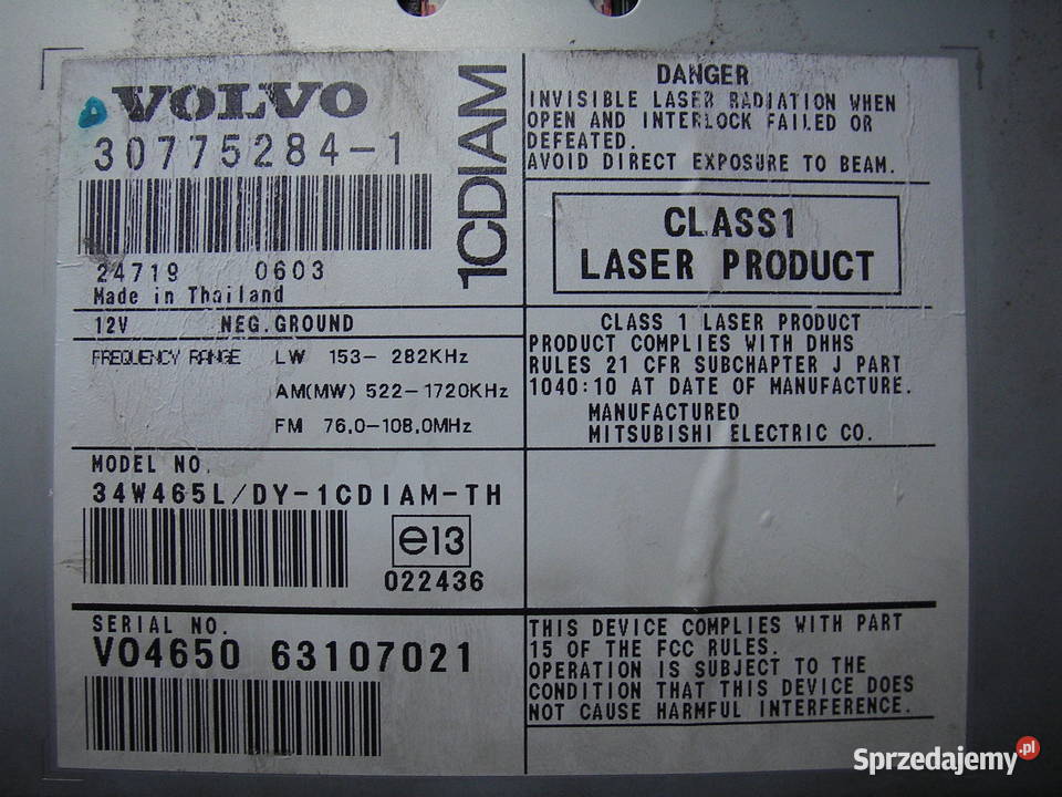 Radio CD Volvo S40 V50 V70 S80 C30 307752841 Węgrów