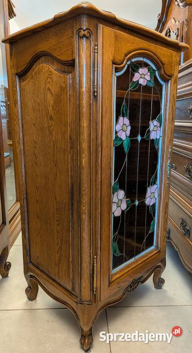 Piękna dębowa witryna udwikowska z witrażemsklep Dąbrowa Górnicza sprzedam